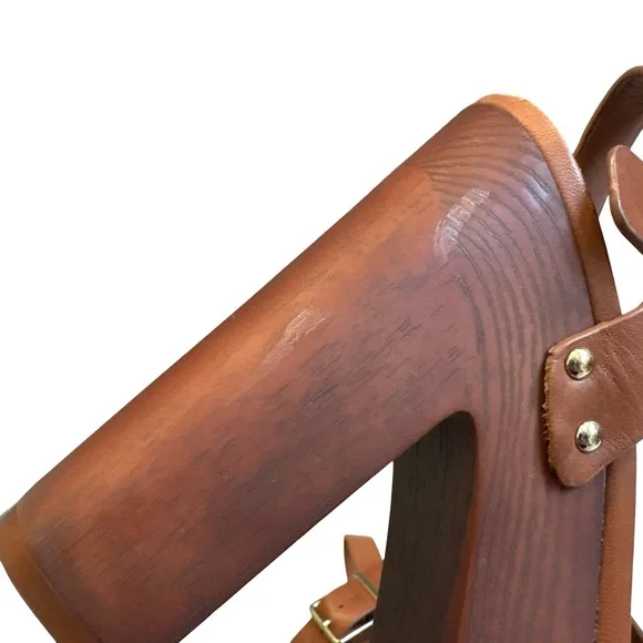 Gianni Bini Brown Leather Wood Platform Sandals, Sz 7 - Picture 11 of 13